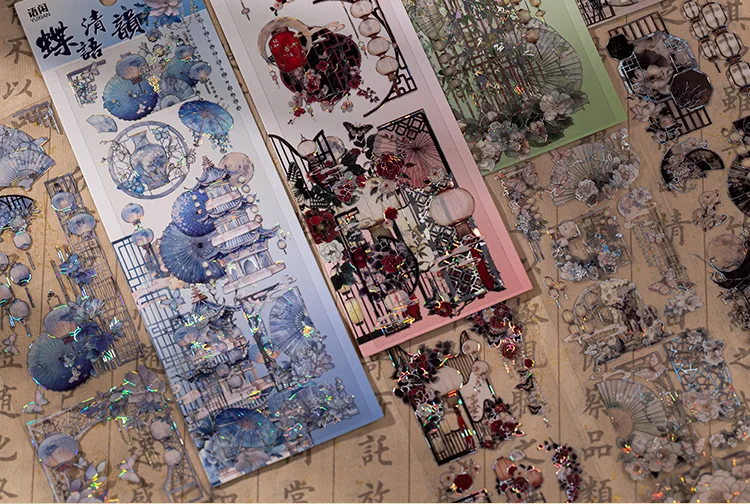 1 Packung/3 Stück chinesischer Stil, lange Streifen, Goldfolienaufkleber, DIY, handgefertigt, für Album, Scrapbooking, Dekorationszubehör – Detail 2