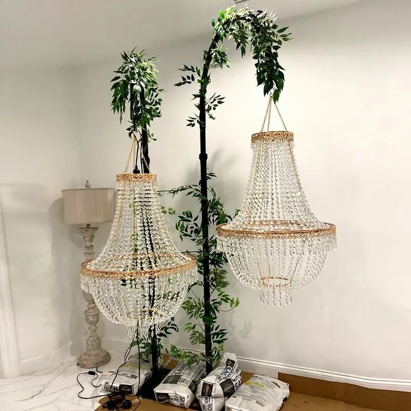 Tall Black Arch Adjustable Metal Frame Bracket Elegant Crystal Rack Chandelier Stand for Wedding Decoration