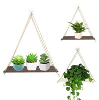 Wooden Swing Shelf Hanging Rope Wall Mounted Floating Shelf for Plants Flower Pot Holder Storage Tray Home Decor Organizer