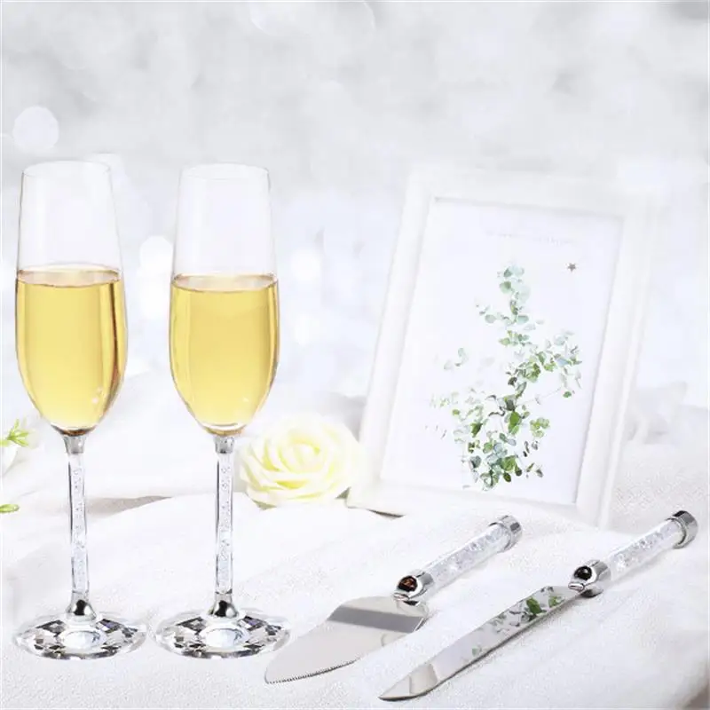 Personalize Wedding Gifts Wine Cup Toasting Flutes 2pcs Cake Server Set Silver Champagne Glasses Golden Cake Knife Shovel set