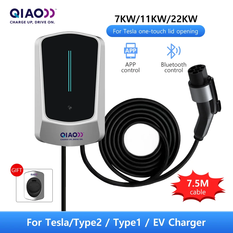 

QIAO Home Level 2 EV Charger 7.3KW 11KW 22KW 16A 32A 230V 400V Type 2 Indoor Outdoor 7.5 M Charger Cable Car Charging Station