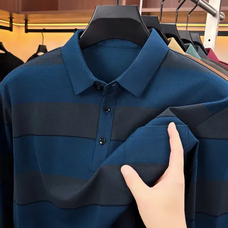 Einfaches Herren-Poloshirt mit langen Ärmeln, Kragen, Brusttasche, Knopfleiste, für Büro, Frühling, Herbst, Freizeit. – Detail 5