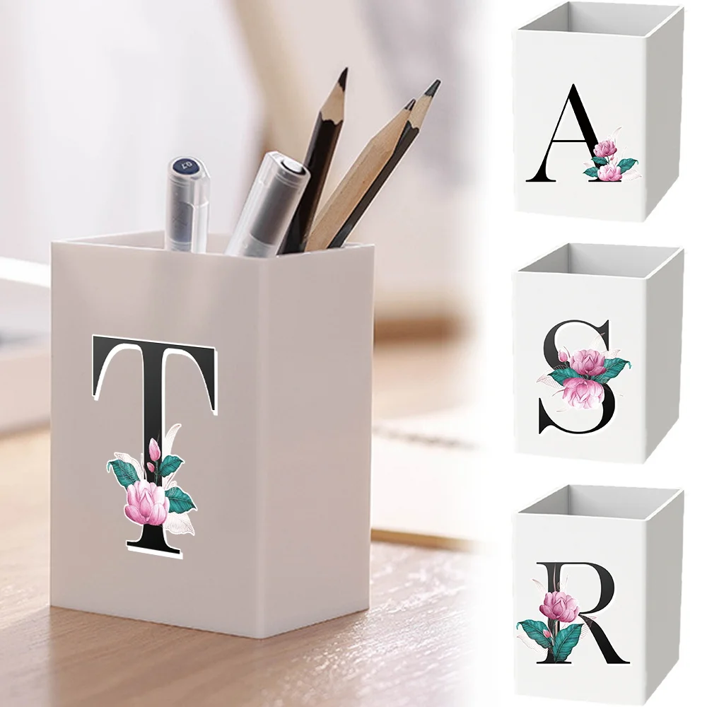 

Pencil Storage Container Acrylic Pen Rack Large Capacity Pen Pot Stationery Office Organizer Gadgets Whitemarble Letter Pattern