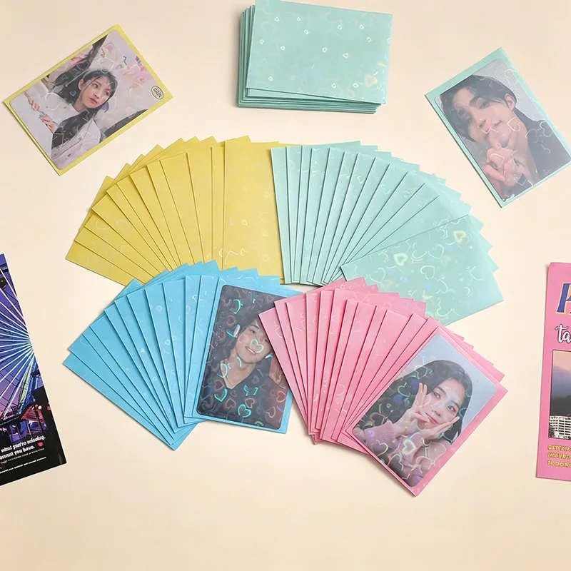 50PCS Heart Sleeves Color Photo Card Sleeve Photocard Holder Kpop Popcorn Sleeves Photo Card Packaging BQ01