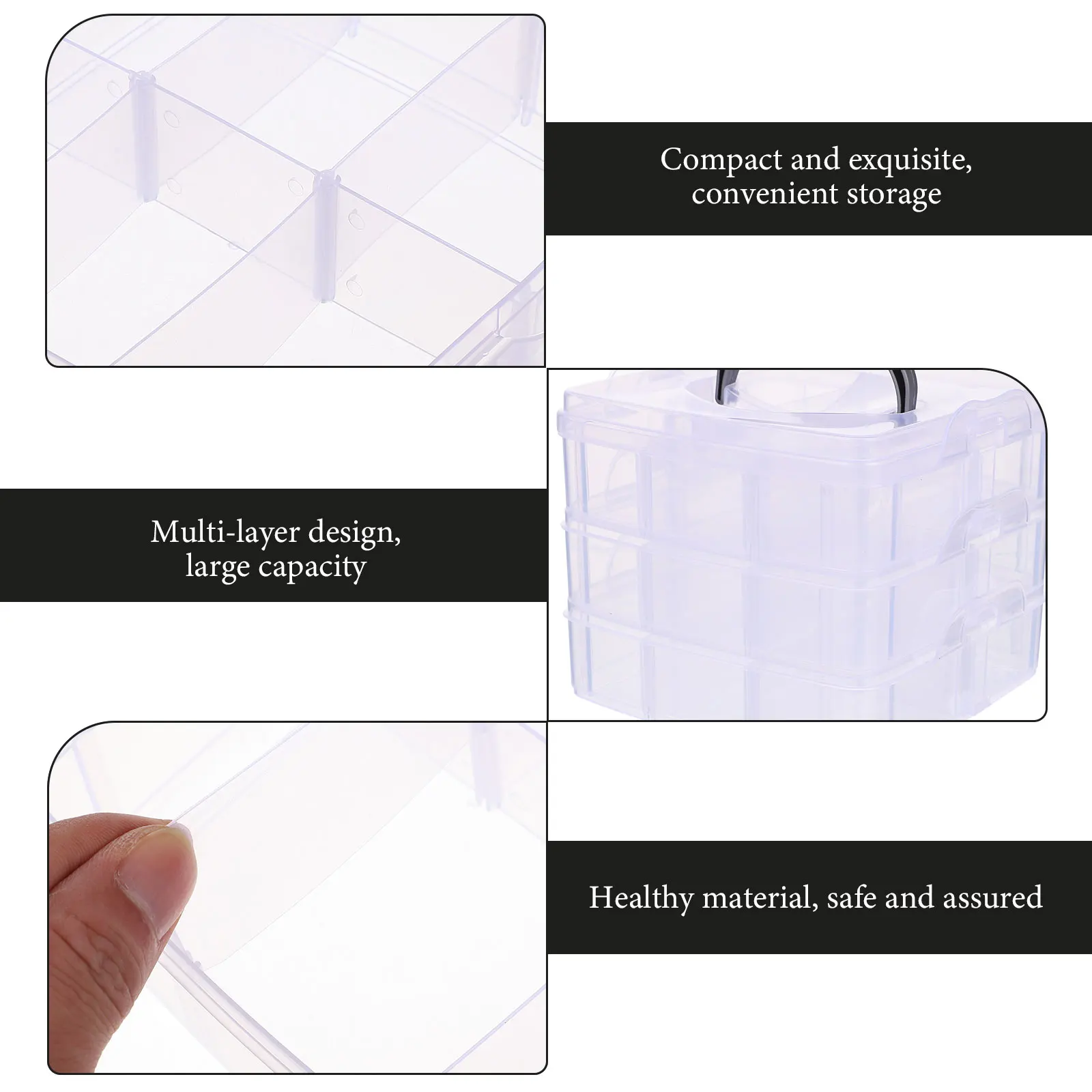 

Storage Box Tape Organizer Washi Hair Accessories Craft Container Plastic with Dividers