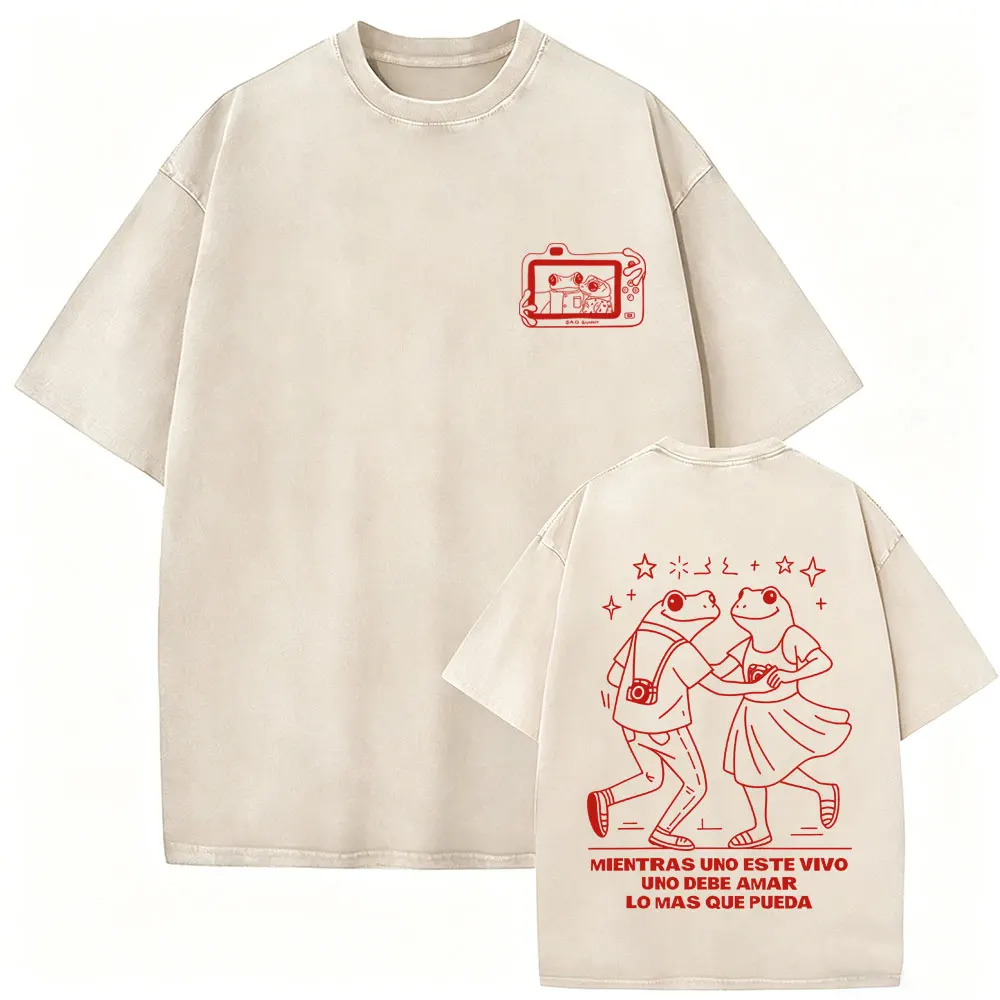 Rapper Bad Bunny Retro Washed T-shirt Debi Tirar Mas Fotos DTMF World Tour T Shirts Men's Women Hip Hop Fashion Vintage T-shirts