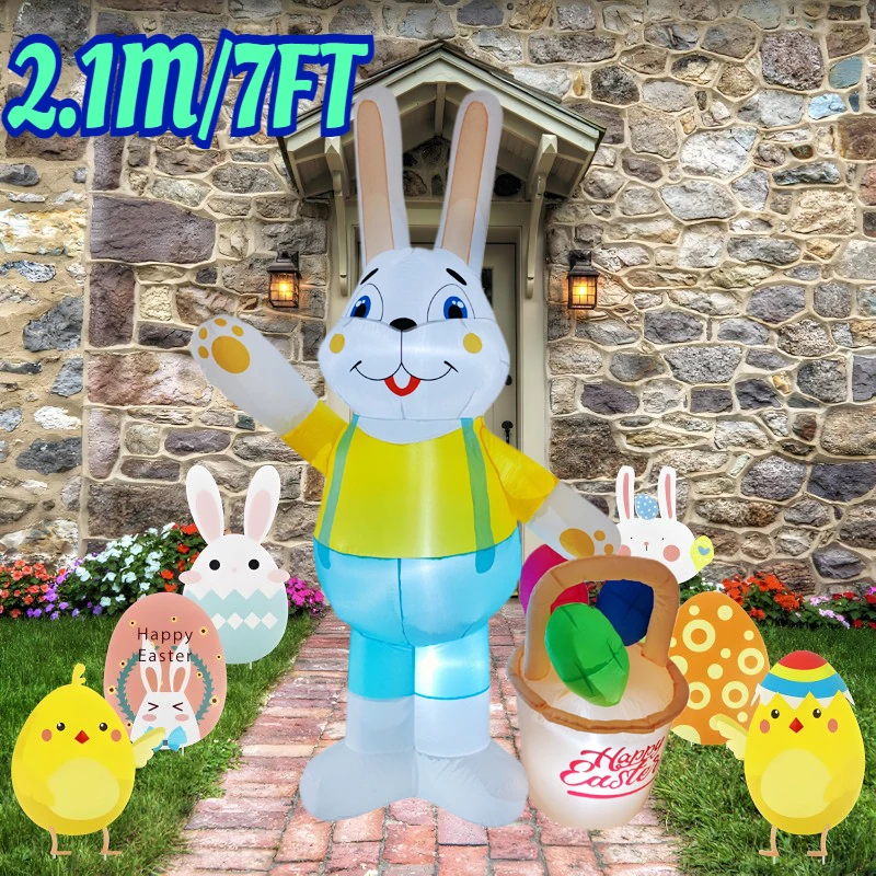 

1.8M/6FT Happy Easter Inflatable Toys Rabbit Carry A Basket Decorations with LED Light Model Outdoor Decor Prop Garden Ornaments
