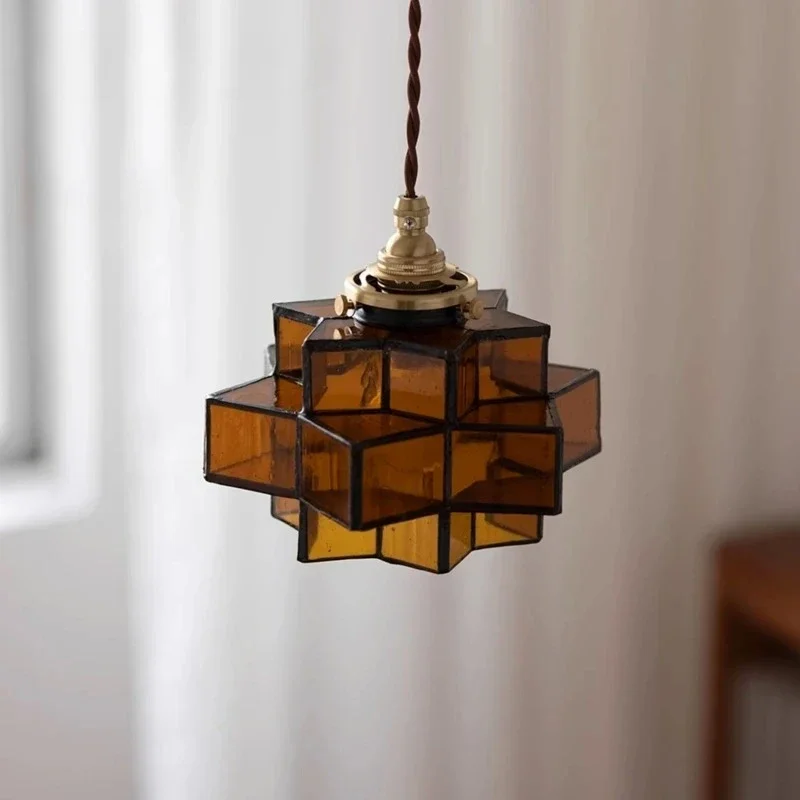 الشمال اليدوية الفن الزجاج قلادة مصباح هندسية الرجعية المنزل البارات مقهى الممر تركيبات إضاءة معلقة #5