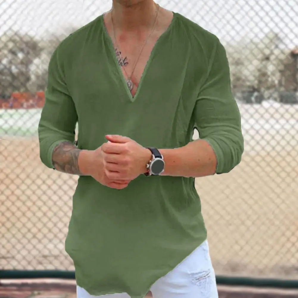 Pullover Shirt Fashionable Men's Streetwear Summer V-neck Three-quarter Sleeve T-shirt Spring Long Sleeve Pullover Tee 2023 Men