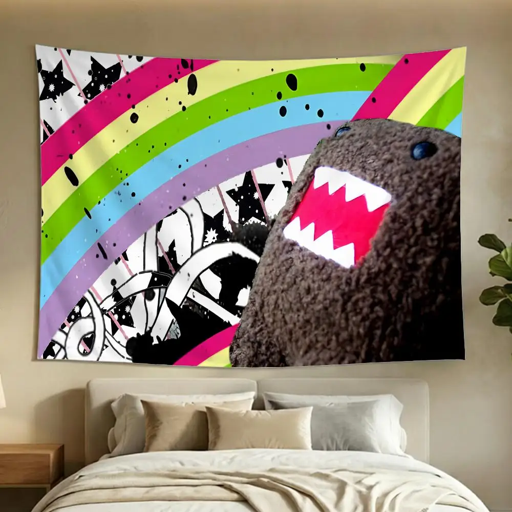 Character Mascot Domo Kun Tapestry Washable Soft Daily Wall Hanging Decor for Living Home Room Bedroom