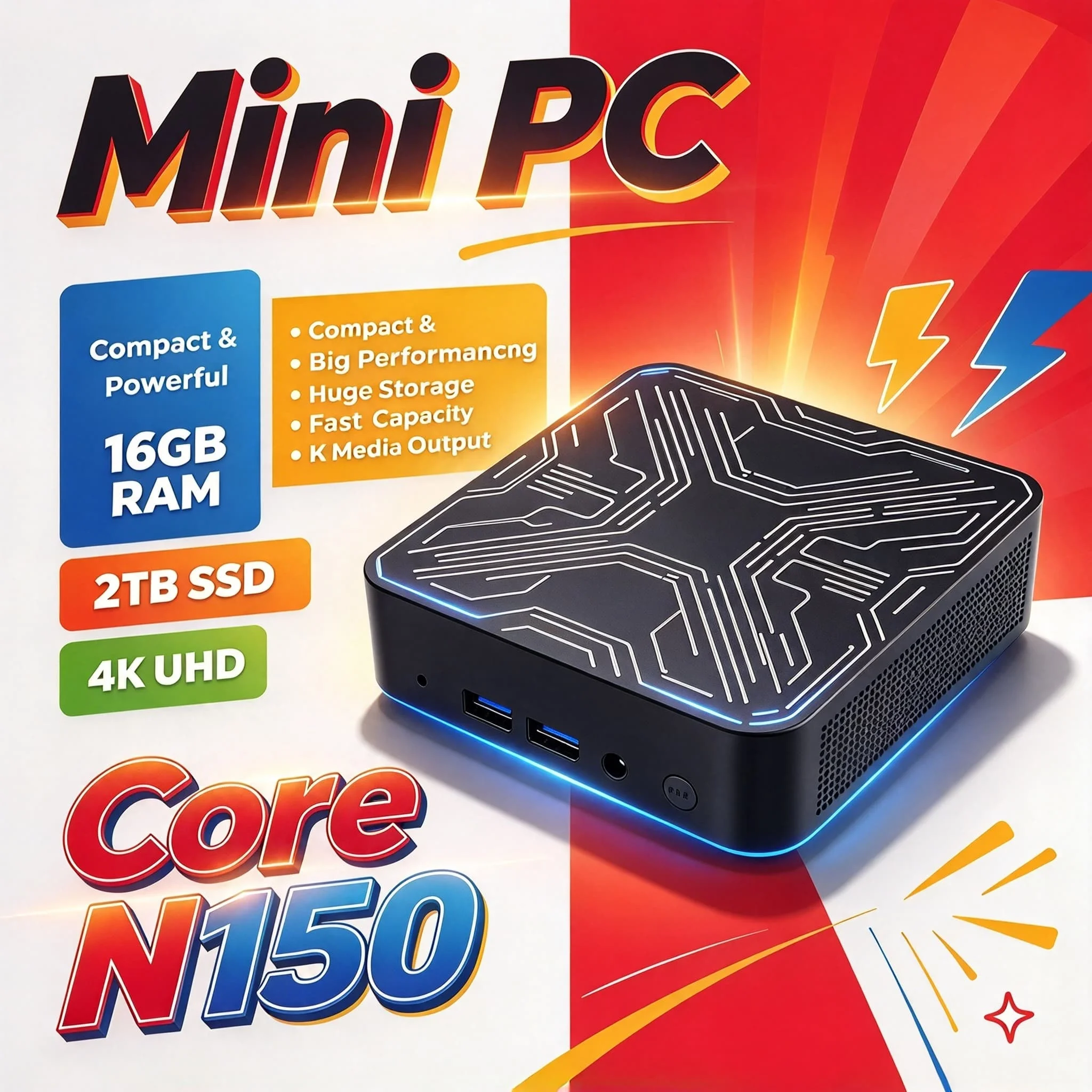 Intel Core N150 Mini PC 16GB 2TB M.2 NVMe SSD 2026 Triple 4K WiFi6 Silent Cooling Efficient Desktop Office Home Max Ultra
