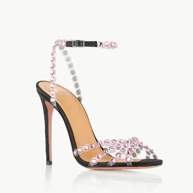 

Temperamental PVC Rhinestone Material High Heels Transparent Jelly Sandals Stiletto Colored Diamond Banquets Women Shoes