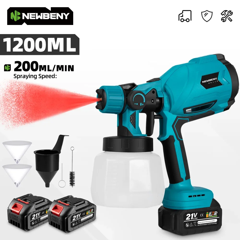 NEWBENY 1200ML Elektrische Spritzpistole Cordless Farbspritzgerät Tragbare Haushaltsspritzgerät Flow Control Tool Für Makita Batterie Pin