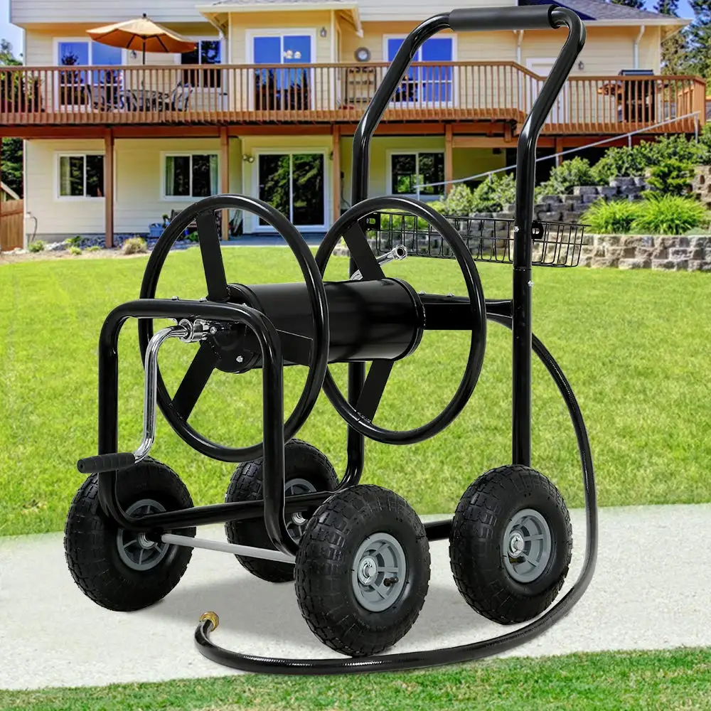 Garden Hose Reel Cart with Wheels, Holds 300-Feet of 5/8-Inch Hose, Heavy Duty Yard Water Planting 4 Wheels Outdoor