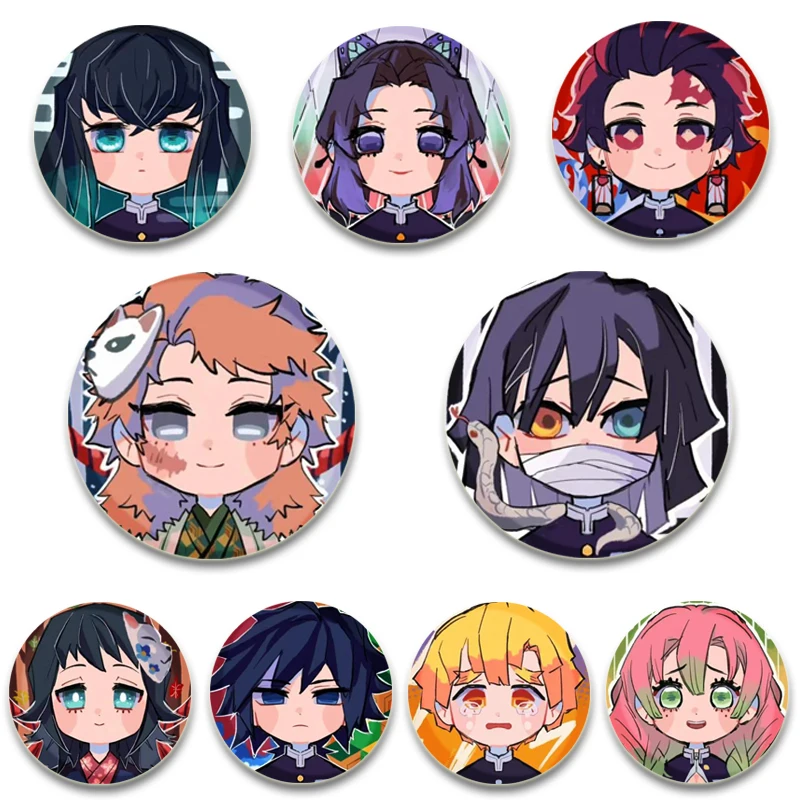 

58/44/32MM Hot Anime Lapel Pins Brooches Figures Badge Kamado Tanjirou Tsuyuri Kanao Hashibira Inosuke Rengoku Akaza