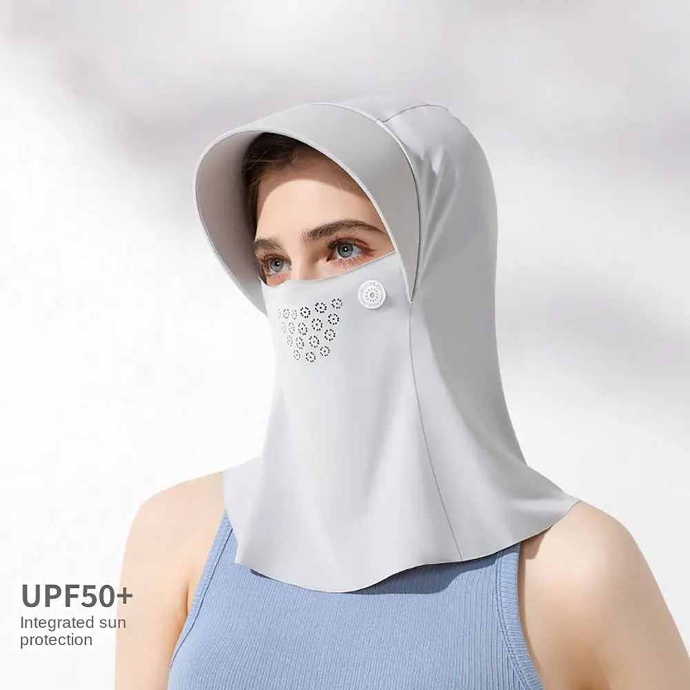 UV Proof Sunscreen Mask Open Hair Hole 3D Brim Face Neck Cover Scarf Sun Protection Hooded Ice Silk Cycling Face Mask Outdoor