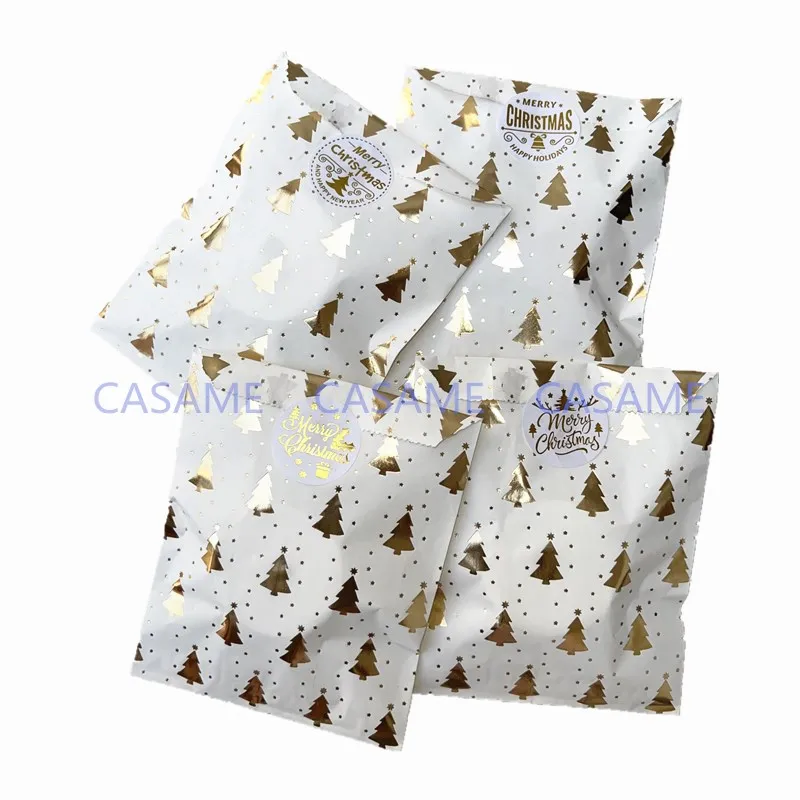 Santa Claus Snowman Christmas Gift Kraft Paper Biscuit Candy Bags Gift Packing Pouch Party Dessert Bar Bag Snack Cookie stickers