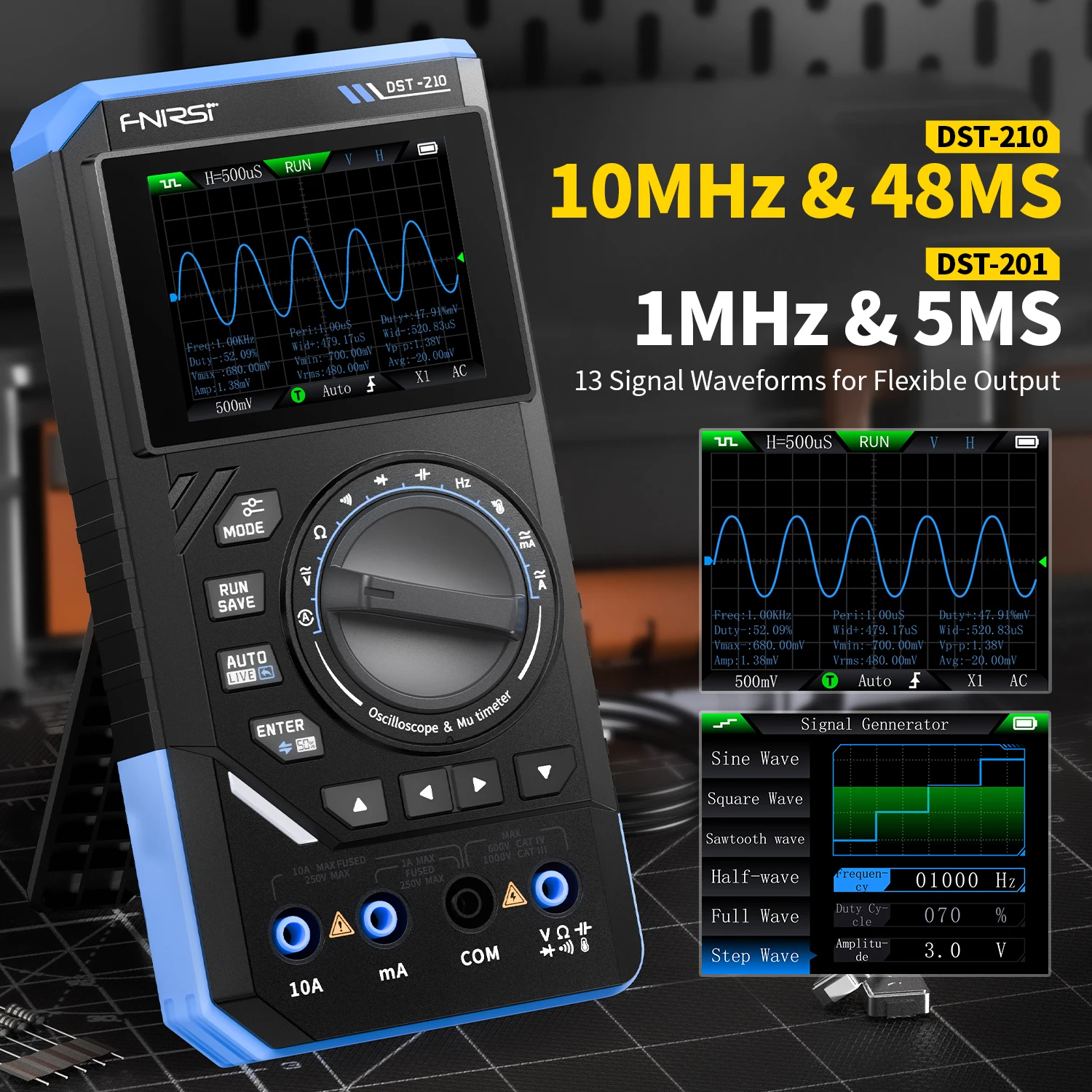 2025 DST-210 DST-201 Multimeter Signal Generator 3 in 1 Digital Oscilloscope 19999 Counts 10MHz Bandwidth 48Msps R&D Tool