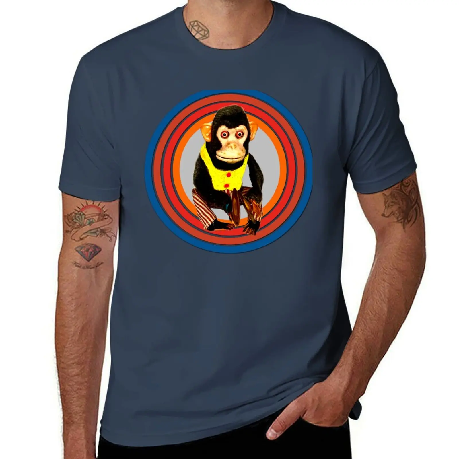 

Cymbal Chimp Toy, Jolly Monkey With Cymbals Vintage Retro T-Shirt All Weather Casual Short Sleeve