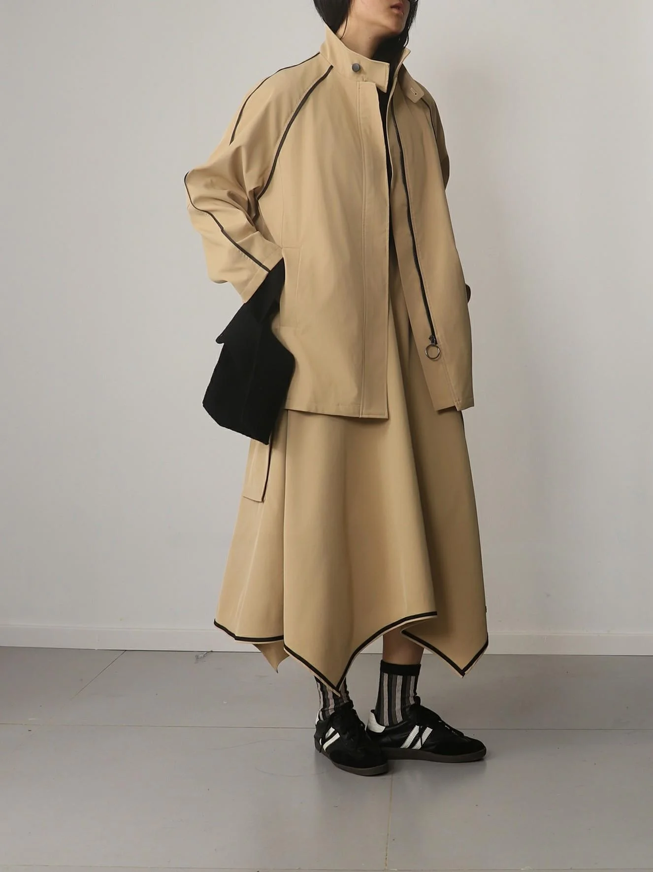 

Sle Stand Collar Windbreaker Jaet Set Loose Casual Top Spring Autumn Polyester Fiber 00% Street Faion Long Sl...