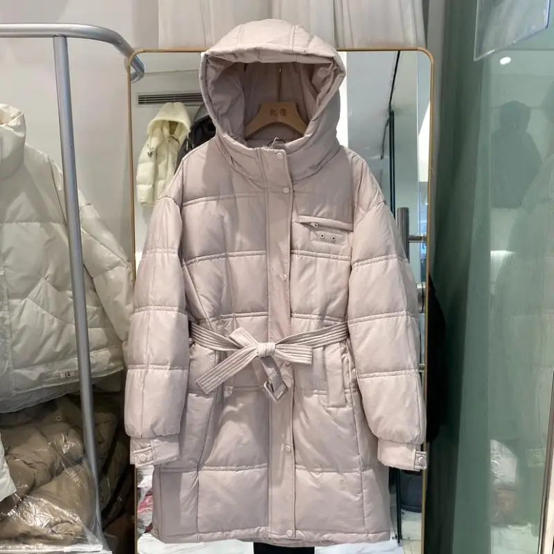 2025 invierno nueva chaqueta de plumón para mujer Sudadera con capucha holgada para ir al trabajo Parkas a prueba de viento de plumón de pato blanco
