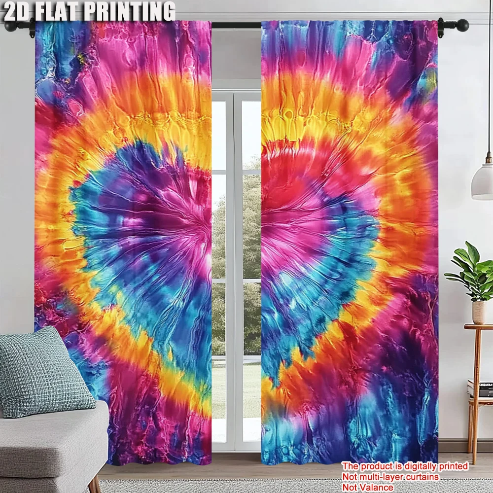 

2Pcs Contemporary Polyester Material Tie Dye Heart Window Curtains Rod Pocket Window Drapes For Bedroom Living Room Study