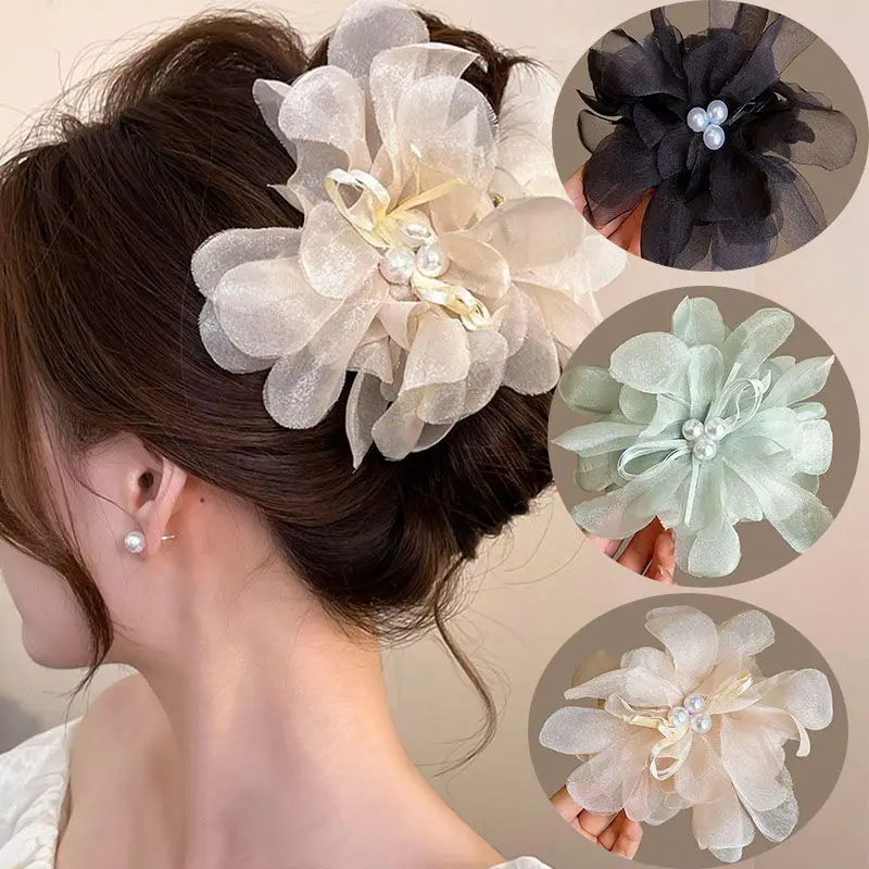 

Sweet Vacation Princess Plant Floral Hair Clip Hairpin Women's Headpiece Mesh Flower Shark Disc New High-End Hair Accessory