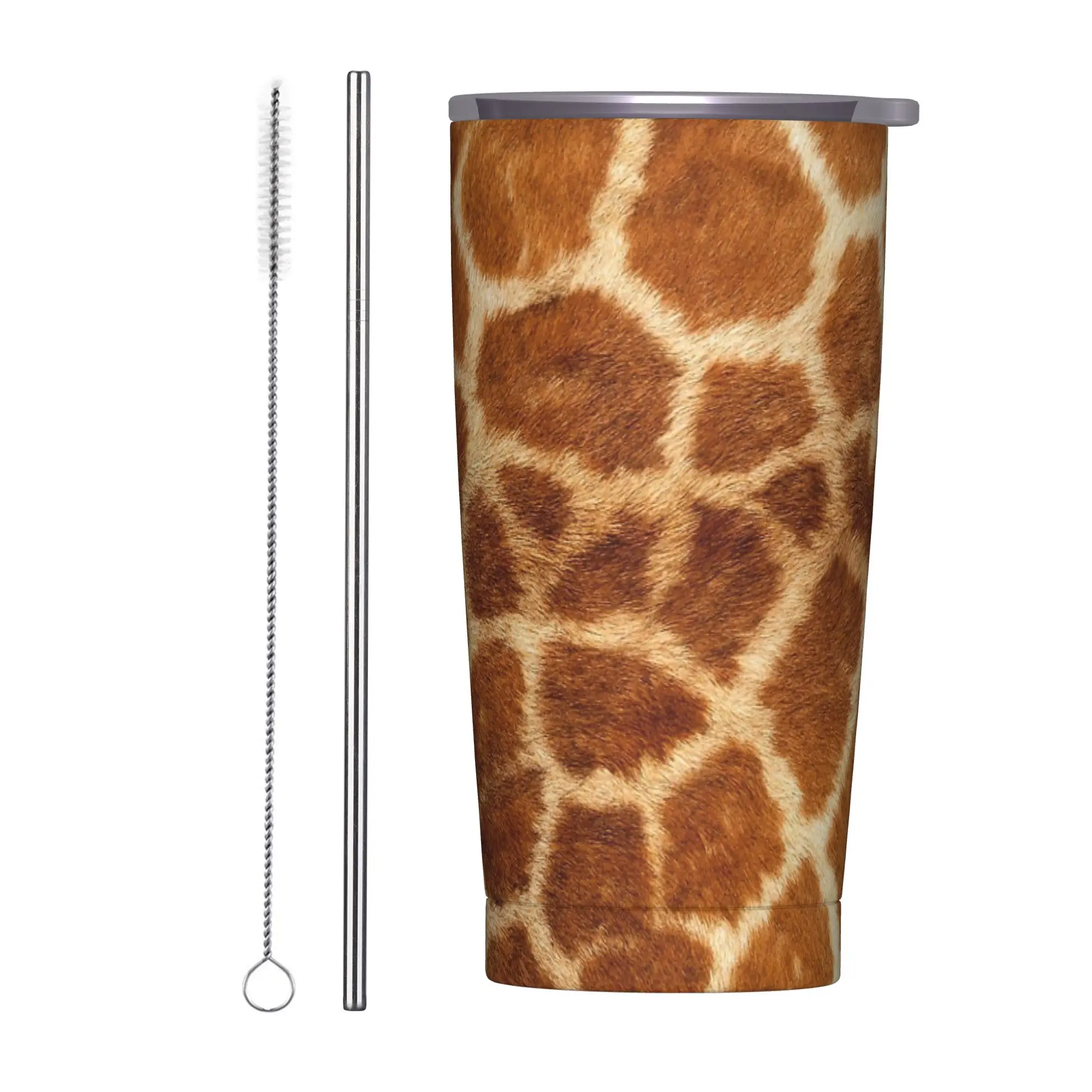Giraffe Skin Tumbler Vacuum Insulated Animal Fur Leopard Texture Coffee Cups Stainless Steel Travel Mugs Water Bottle, 20oz