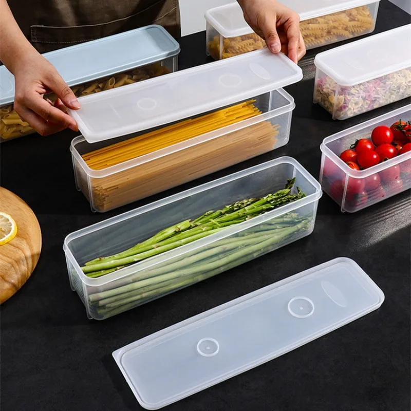 Kitchen Refrigerator Crisper Plastic Sealed Food Keep Fresh Boxes Large Capacity Noodle Storage Box Pasta Organizer Containers