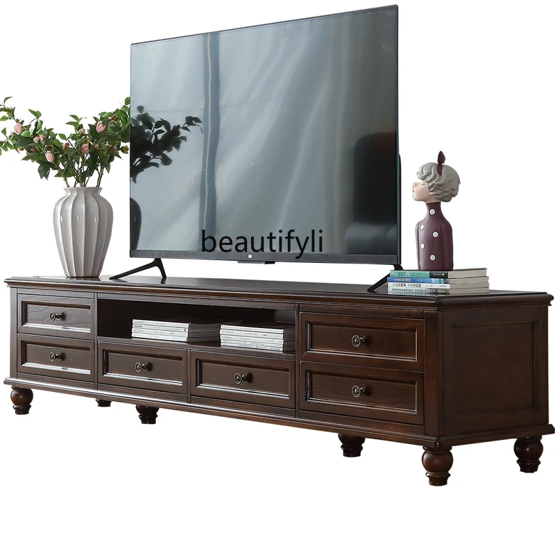 

American Solid Wood TV Cabinet Coffee Table Combination Country Retro Furniture Living Room TV Stand