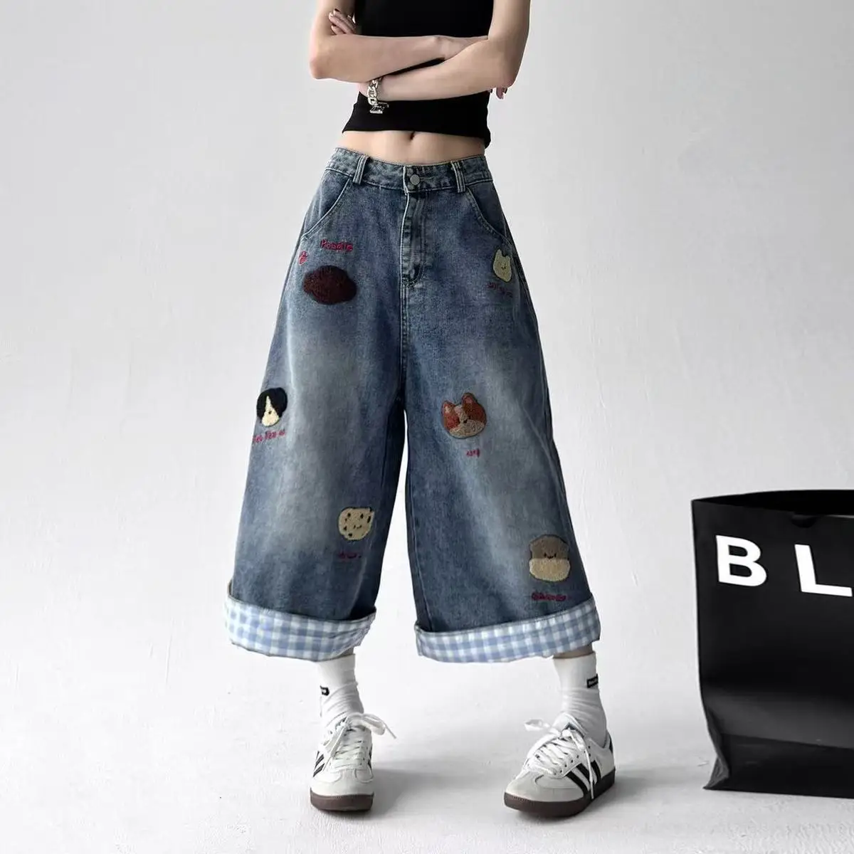 Jeans Women Embroidery Cotton Loose Style Fashion Sweet Summer Calf-length Pants