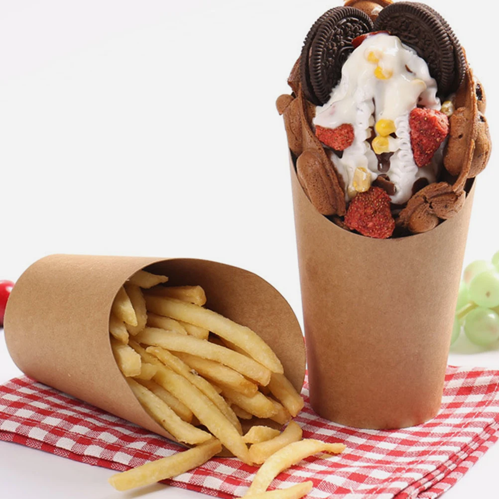 

80pcs French Fries Cups Paper Snack Holders Disposable Paper Cups Frying Food Cups Ice Cream Fries Holder Dessert Cups 16 Ounces