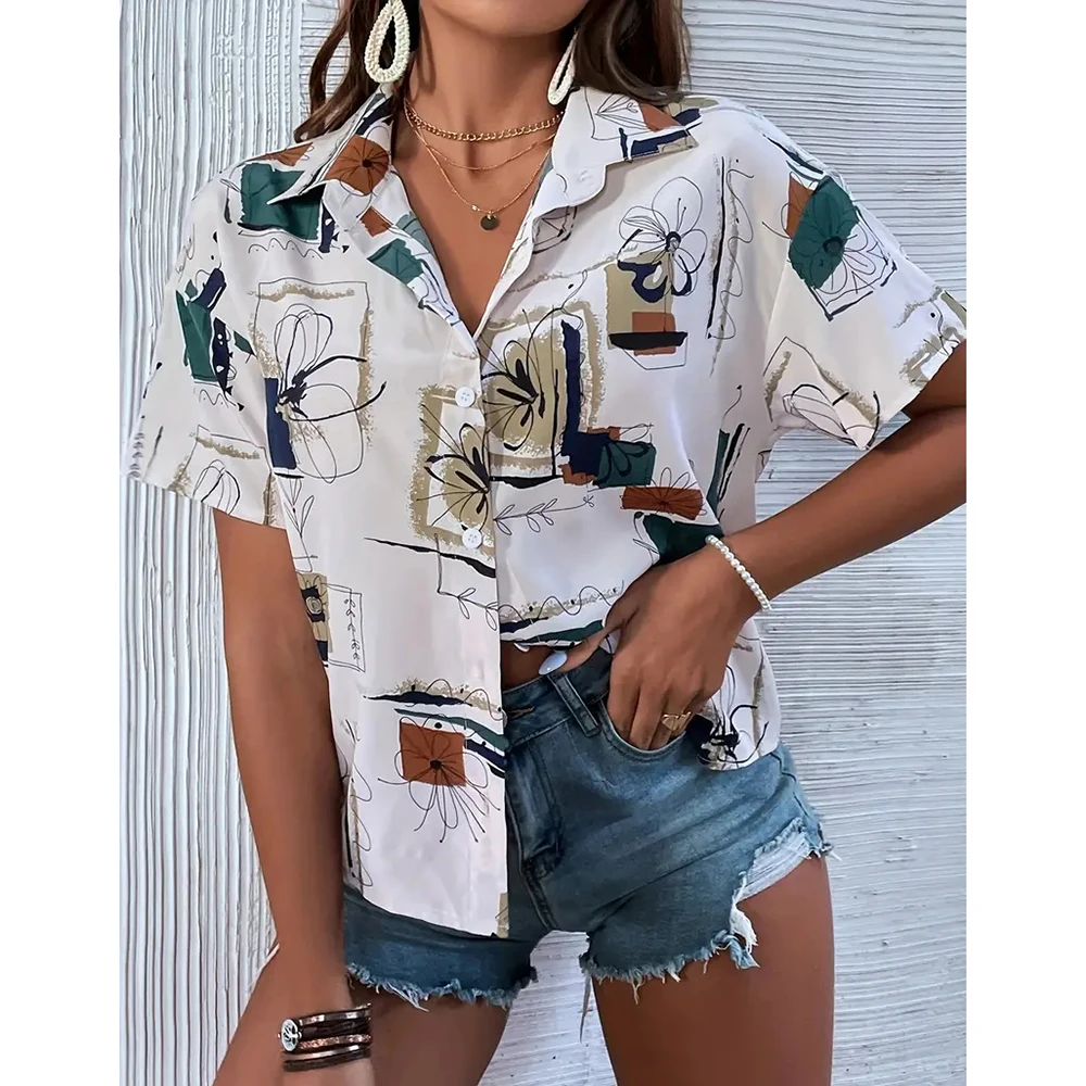 Trendy Feather 3d Printed Shirts And Blouses Women\'s Streetwear Loose Short Sleeve Shirts Casual Basic Tops Summer Oversized