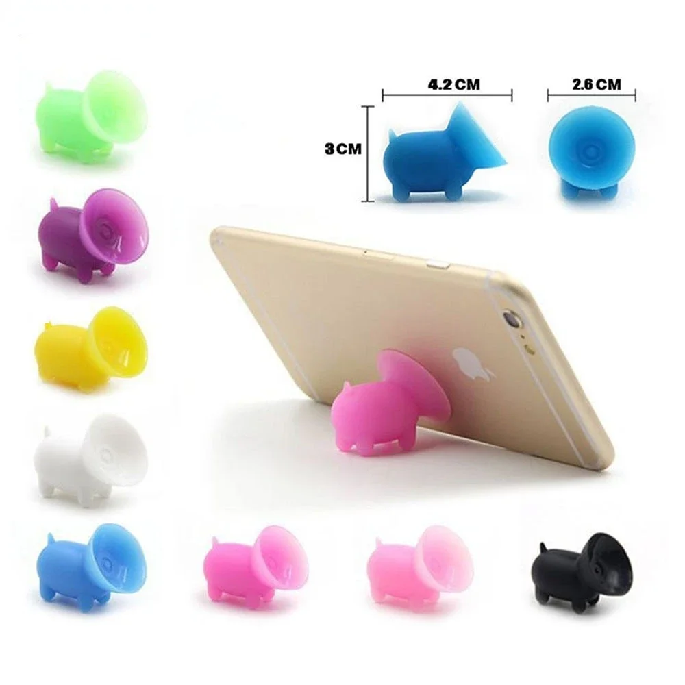 500pcs Cute Cartoon Suction Cup Mini Pig Mobile Phone Holder Stand For iPhone Huawei Xiaomi Universal Phone Mount Random Color