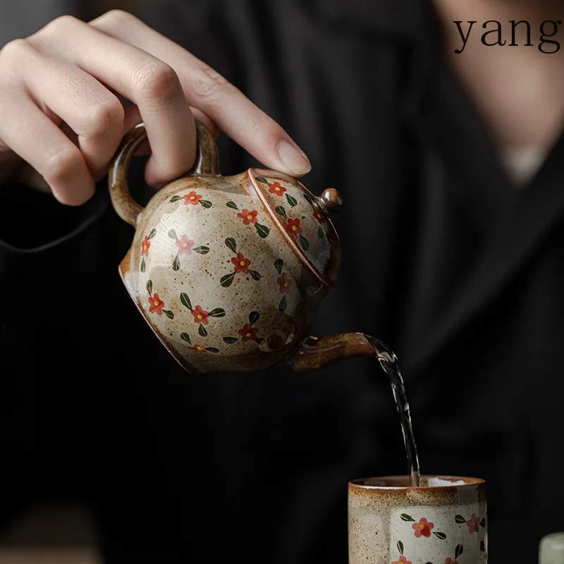 LMM imitation wood teapot handmade coarse pottery teapot underglaze painted kung fu tea set