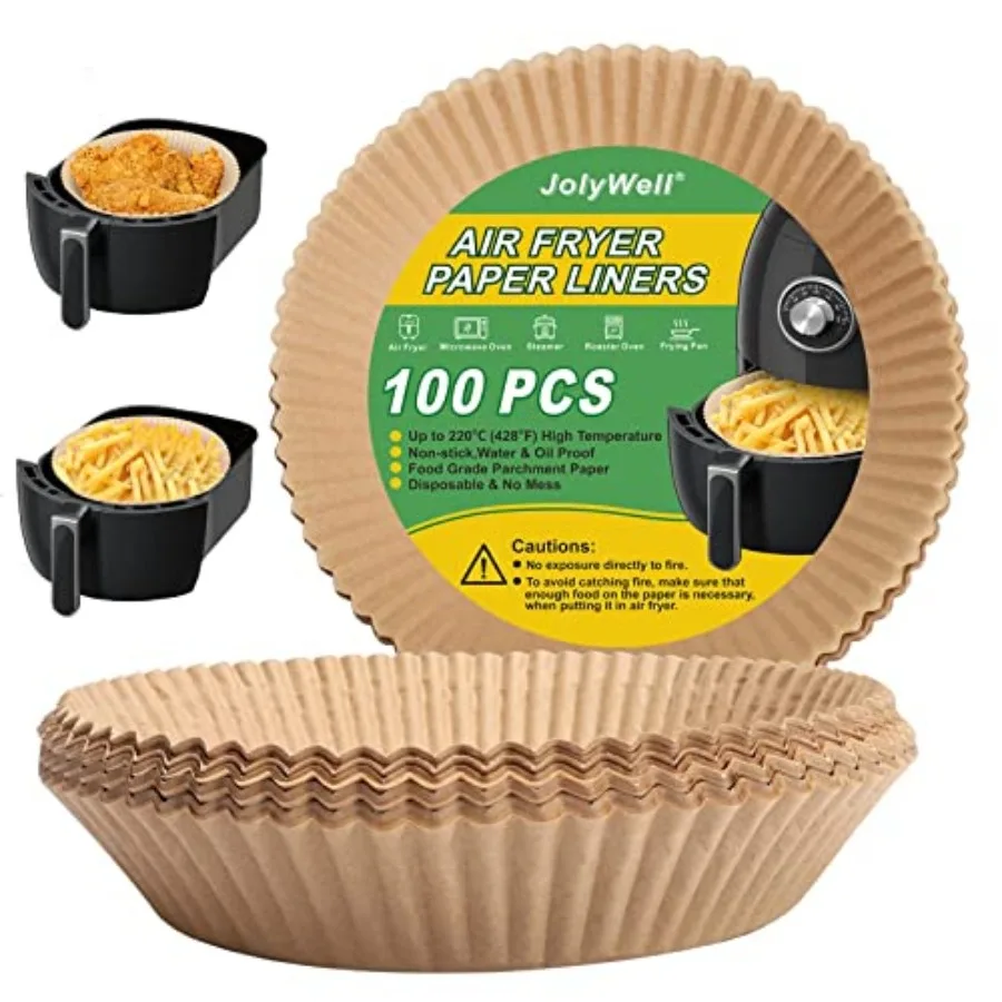 Air Fryer Paper Liner, Unbleached and Biodegradable Material, Disposable Non-stick Parchment Paper for Frying, Baking, Roasting