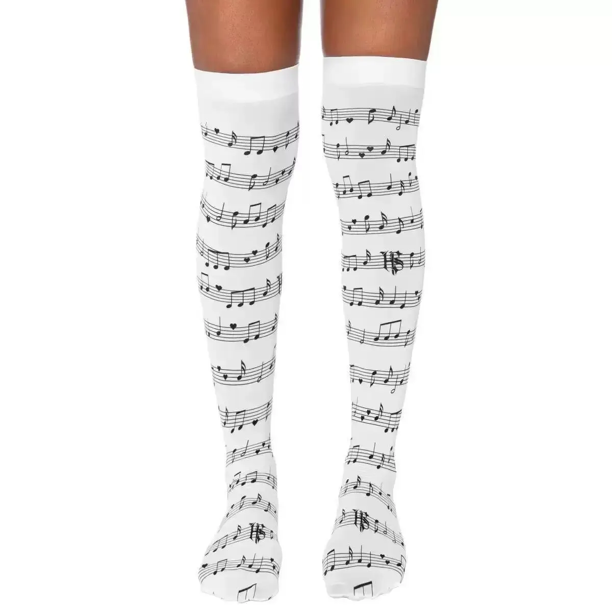 2026 Punk Rock Music Note Printed Long Stocking Retro Personalized Knee Socks Silk Stocking WZ303