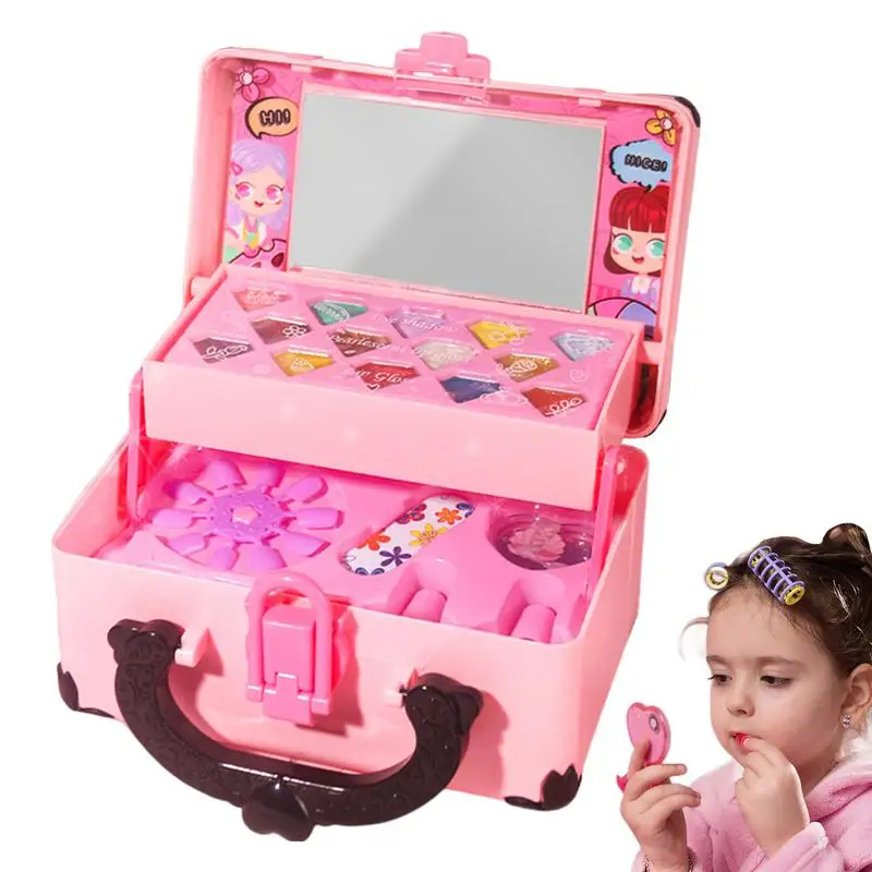 Kit per il trucco per bambini per la ragazza Gioca a giocattoli per il trucco Set per giochi di finzione per ragazze Gioco per bambini Gioca a giocattoli per il trucco Set di cosmetici di bellezza con cosmetici