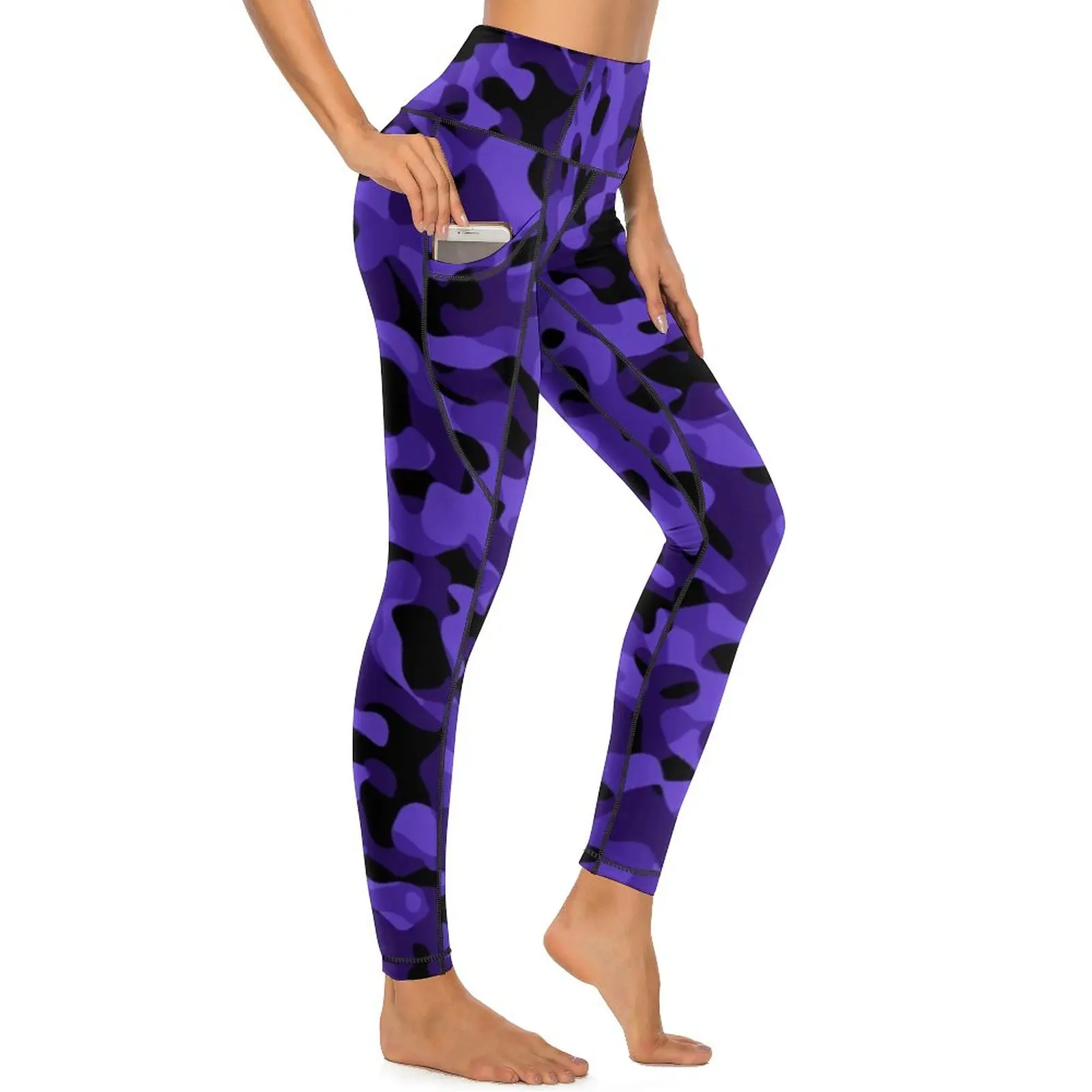 

Dark Camo Print Yoga Pants Sexy Purple and Black Graphic Leggings Push Up Fitness Leggins Women Vintage Stretchy Sports Tights