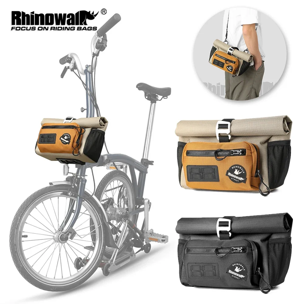Rhinowalk - Pliable bicycle handlebar bag 4L, quick-release front basket for urban cycling with Bromton Dahon, storage bag