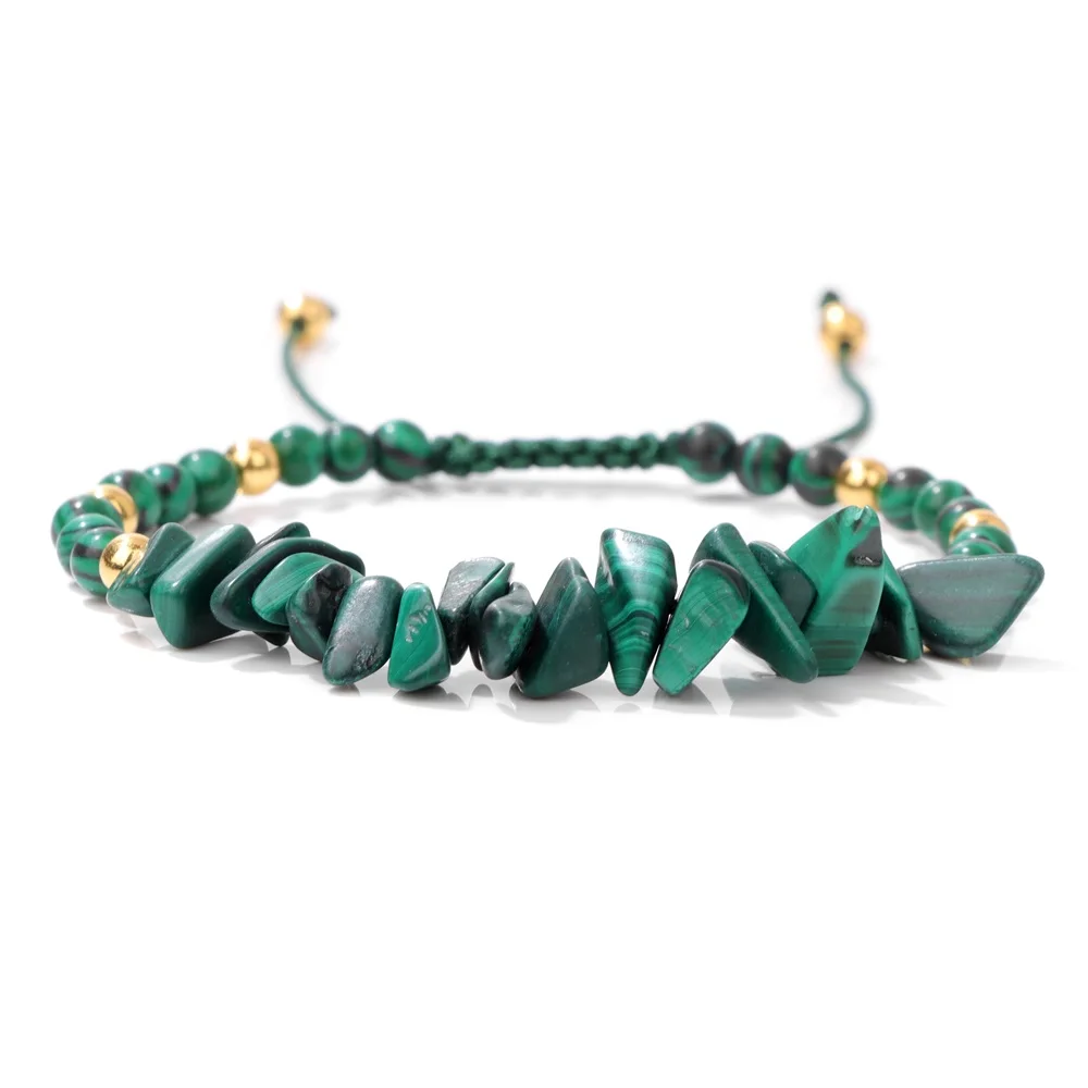 Irregular Malachite Chips Beads Bracelet Natural Healing Stone Obsidian Aventurine Quartzs Gravel Braided Bracelet For Women Men