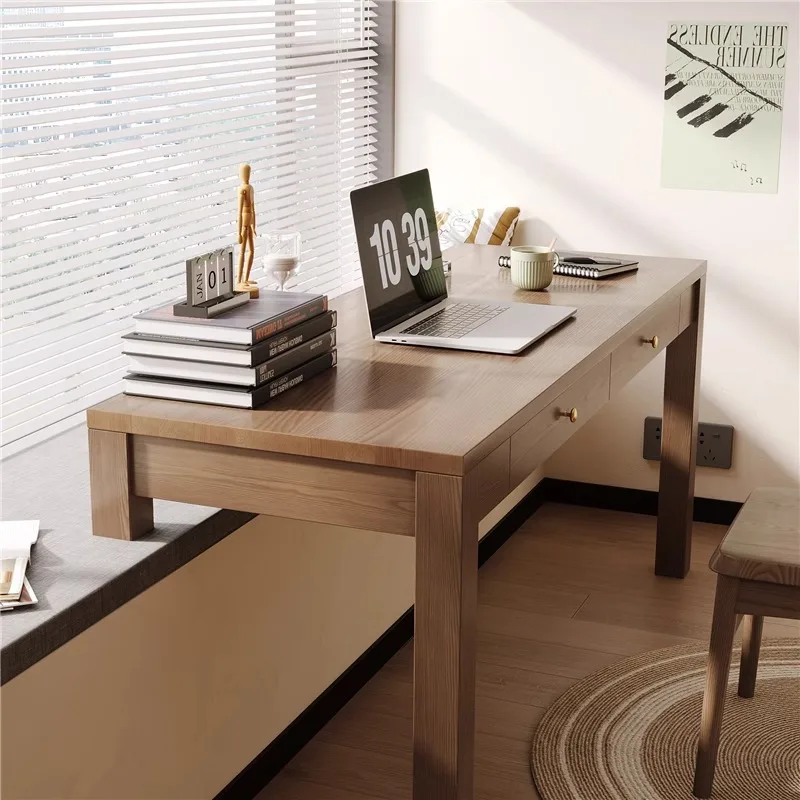 Simple solid wood bay window desk high and low foot transformation computer table half balcony long and short legs student
