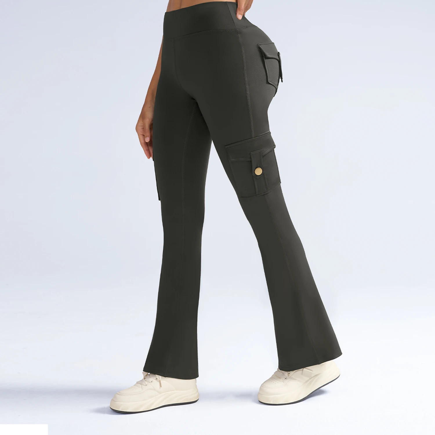 المرأة جيب البضائع مضيئة السراويل عالية الخصر ضئيلة الورك رفع جرس قيعان الشارع الشهير موضة تنوعا بنطلون النساء طماق