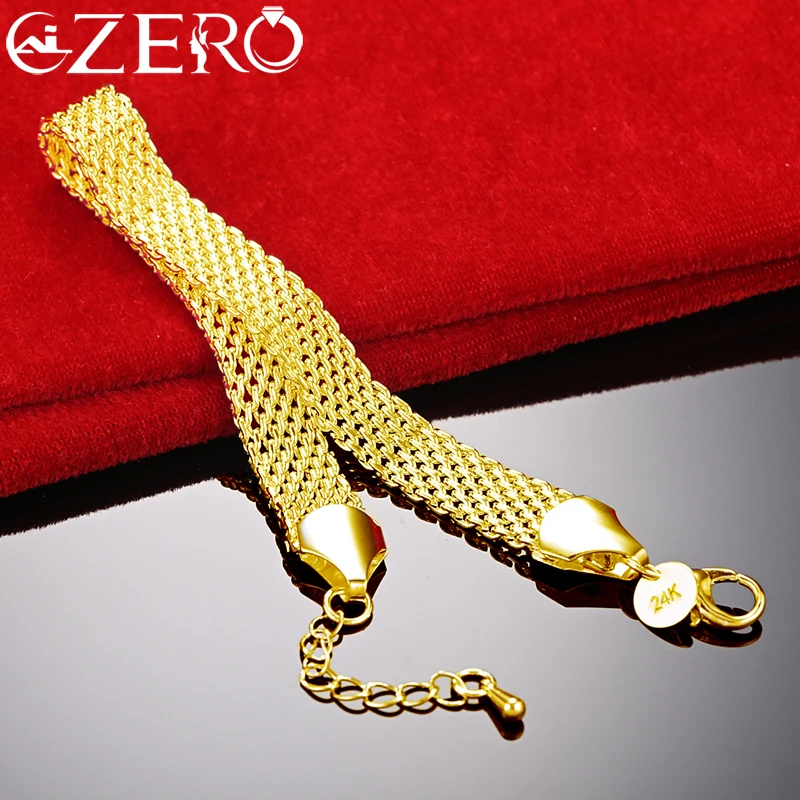 ALIZERO 24K Gold 10mm Weaving Chain Bracelet For Women Fashion Jewelry Wedding Party Accessories Charm Gift