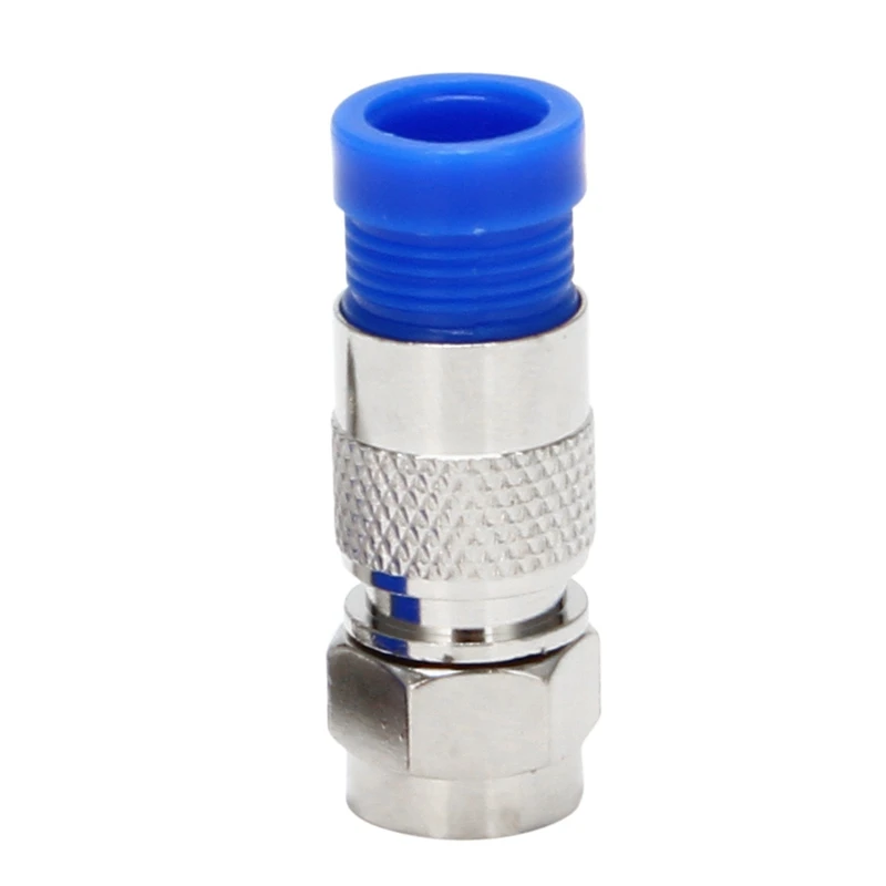 Rg6 F Type Connector Coax Coaxial Compression Fitting 60 Pack (Blue)