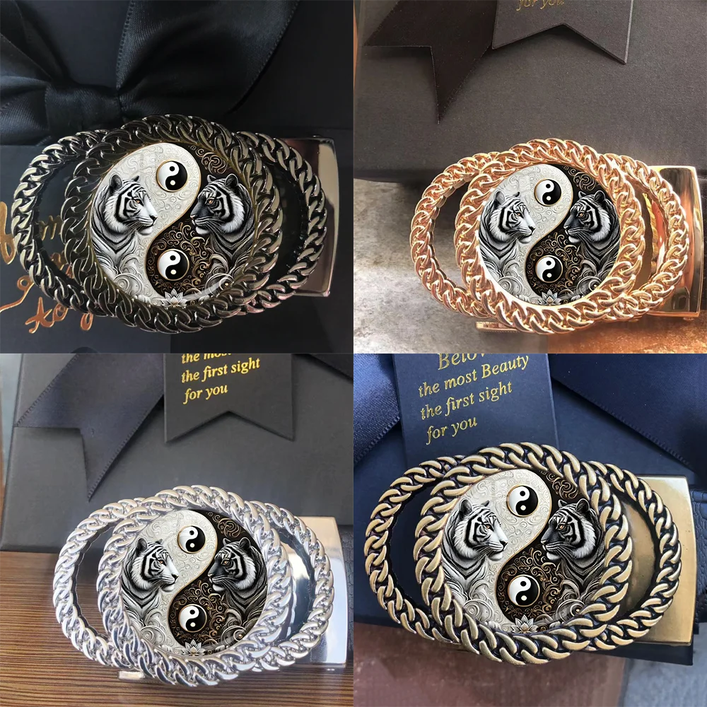 yin and yang Bengal tiger automatic ratchet belt buckle ethnic elements personalized waist accessories best gift for friends