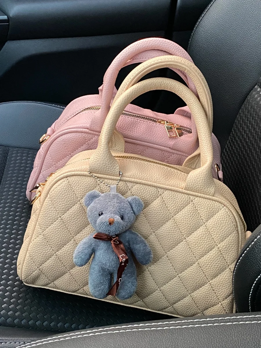 حقيبة يد بنمط بولينج ريترو من جيني باللون الأسود الشوكولاتي، حقيبة بوسطن ناعمة من البوليستر للخريف والشتاء بدون حزام للكتف #4