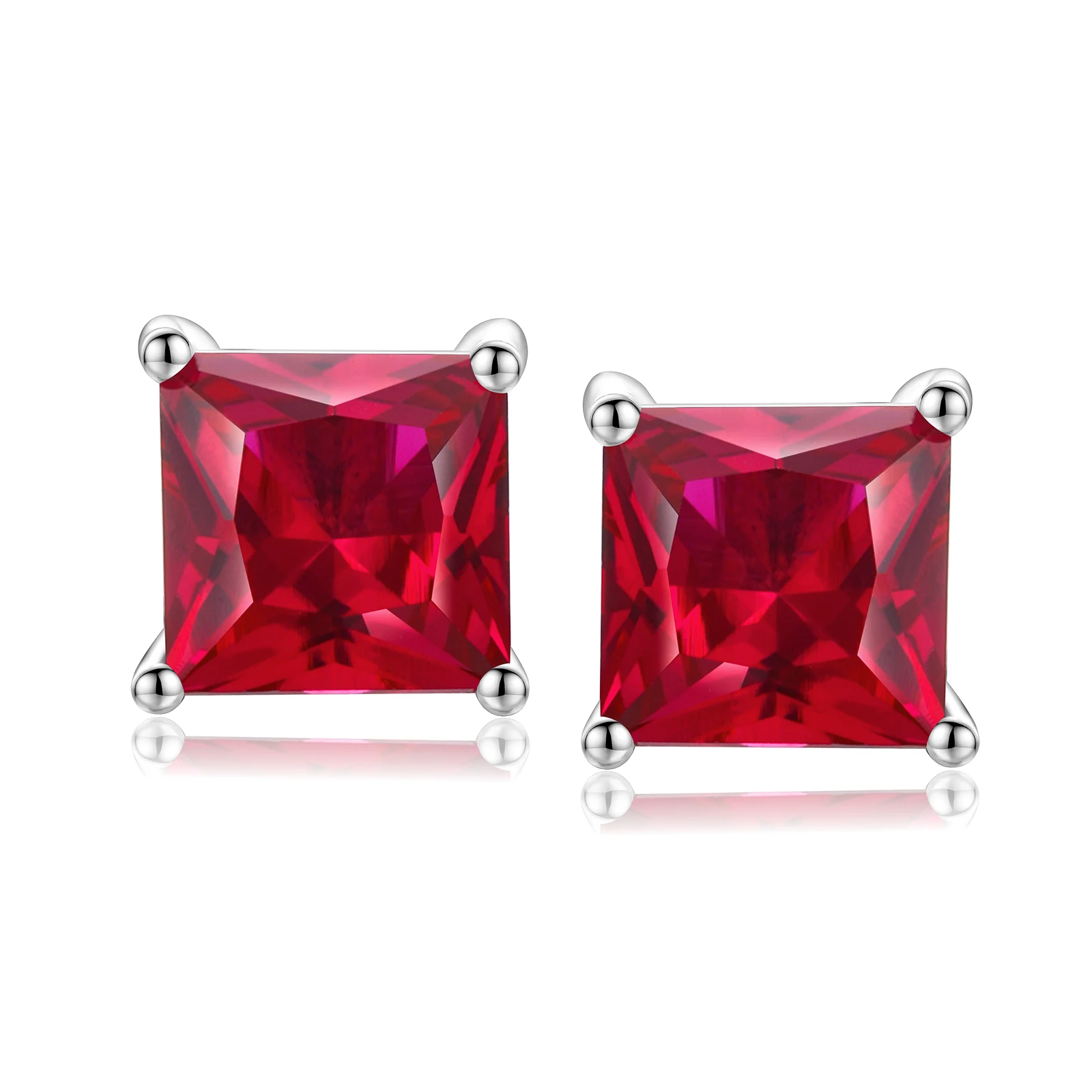 

SEASKY 925 Sterling Silver Dainty Square Stud Earrings For Women Girl 6mm Ruby/Sapphire/Emerald Princess Cut Gemstone Jewelry