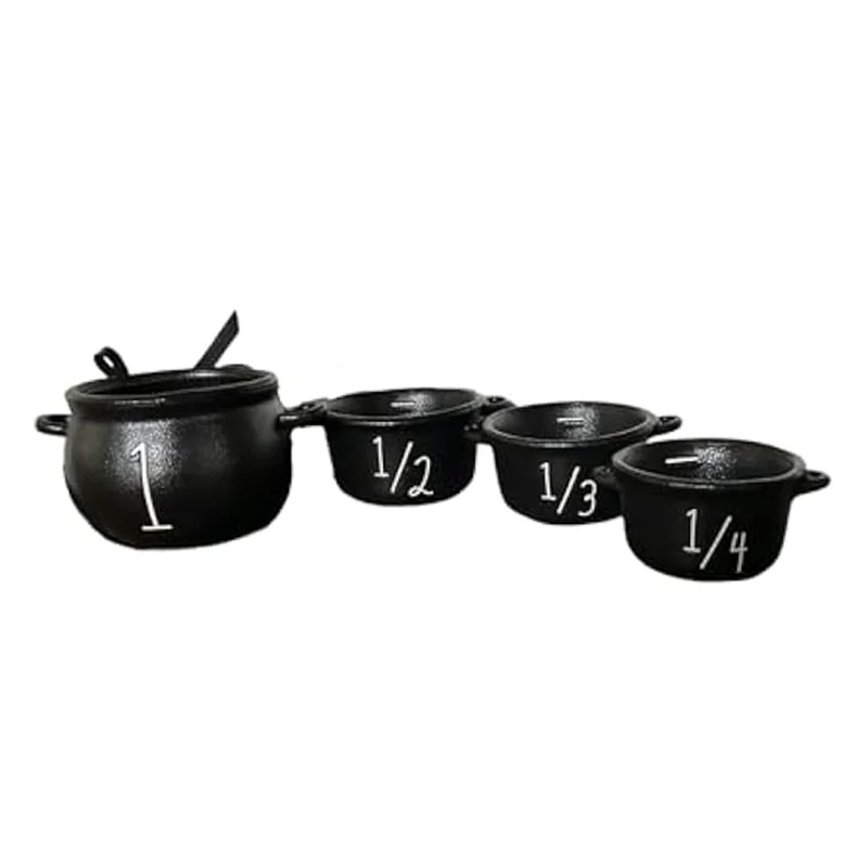 Juego de mini caldero de bruja A89X (4 piezas), decoraciones de Halloween: caldero, cubo de dulces y tazas medidoras