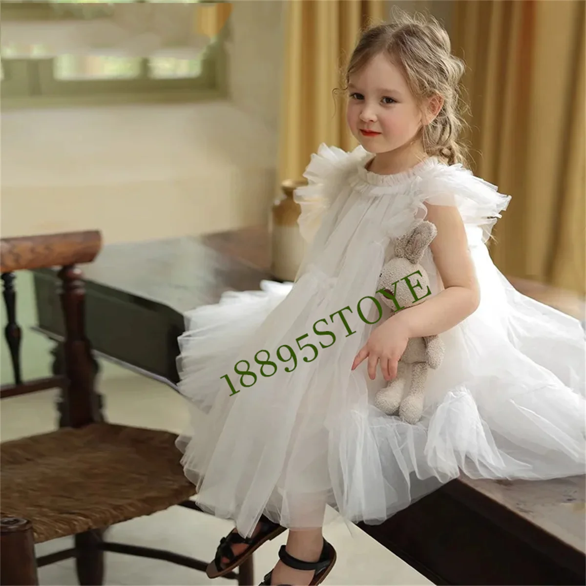 Girl Dresses Puffy Little Girl Dress Beading Princess Dress Flower Girl Dresses Baby First Communion Bow Christmas Gift